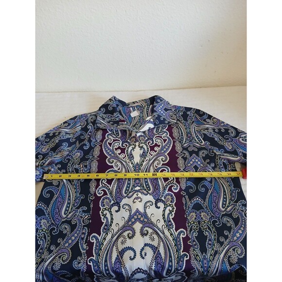 Chicos Women's Tunic Blouse Size 2 L Paisley Blue Purple Button Up Long Sleeve - Picture 10 of 15